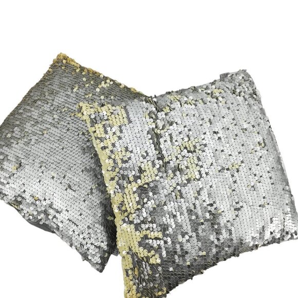 Thro by Marlo Lorenze Silver Sequin Paillets Set of 2 Pillows 17"x16" Down - Picture 2 of 8